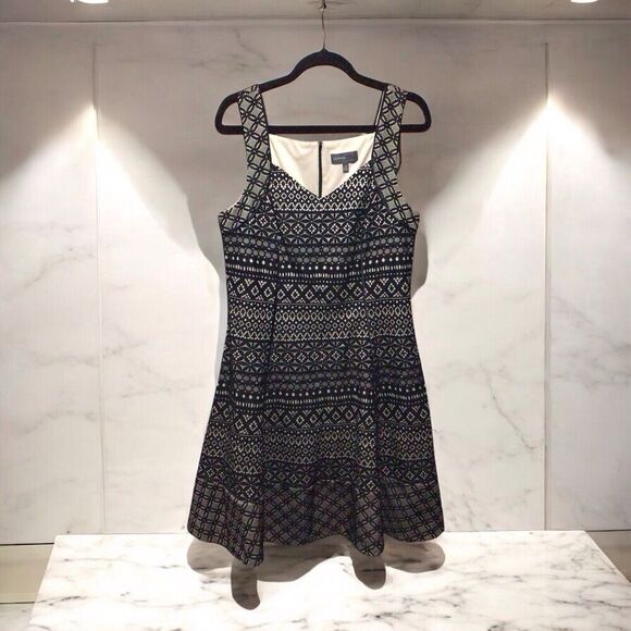 DONNA RICCO NEW YORK Black Tan Fit & Flare Stretch Cocktail dress Casual Size 14 - Picture 1 of 7